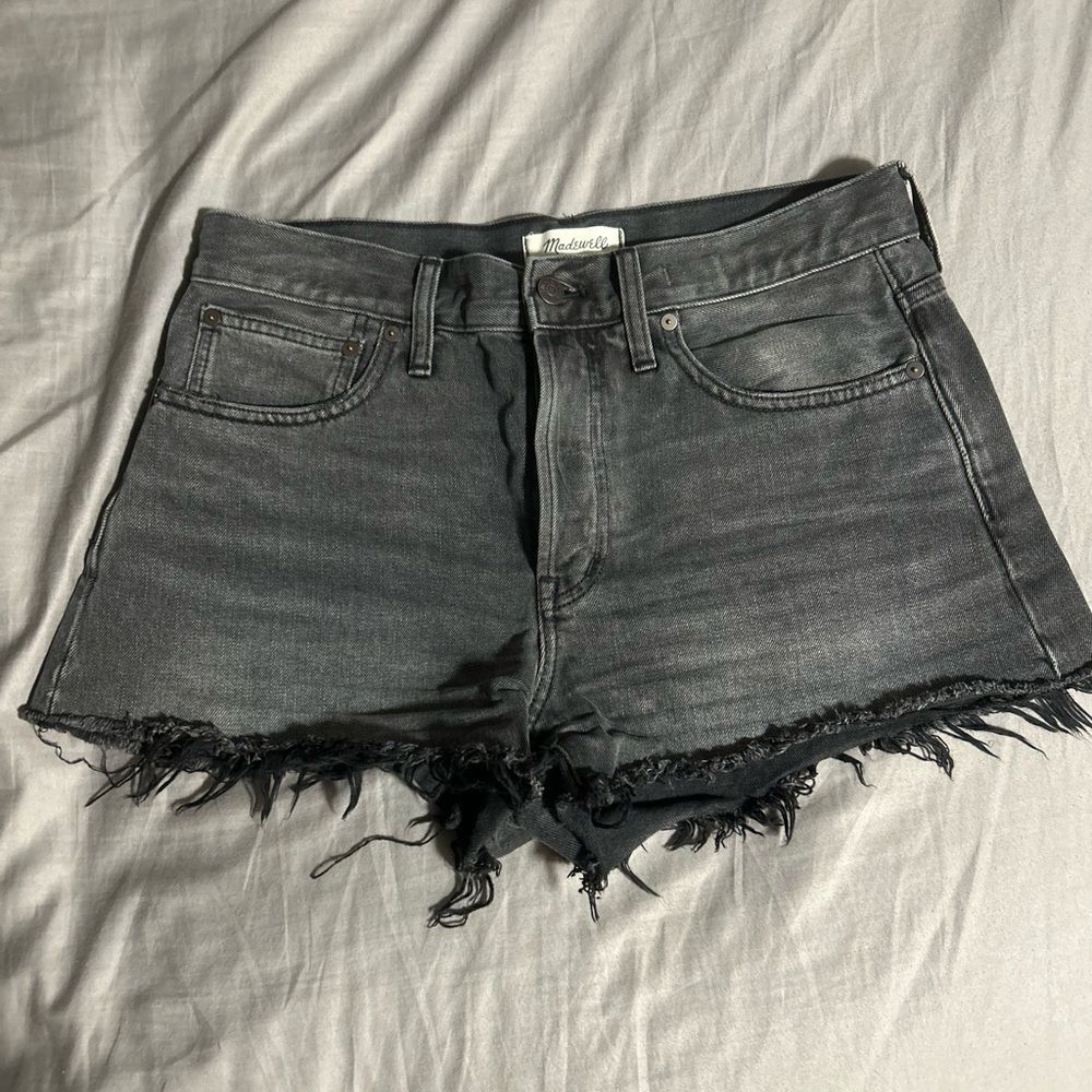 Madewell Black Frayed Hem High-Rise Denim Shorts